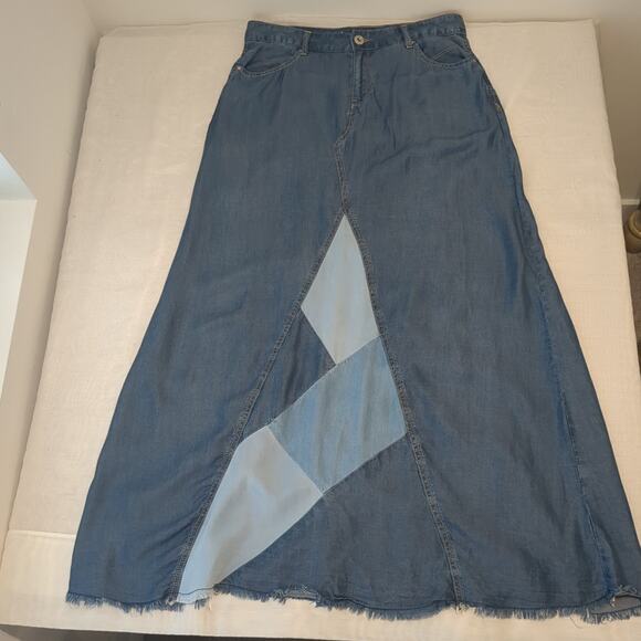 Inc International Concepts Sz 8 Whimsigoth Chambray Denim Patchwork Maxi Skirt - Picture 3 of 15